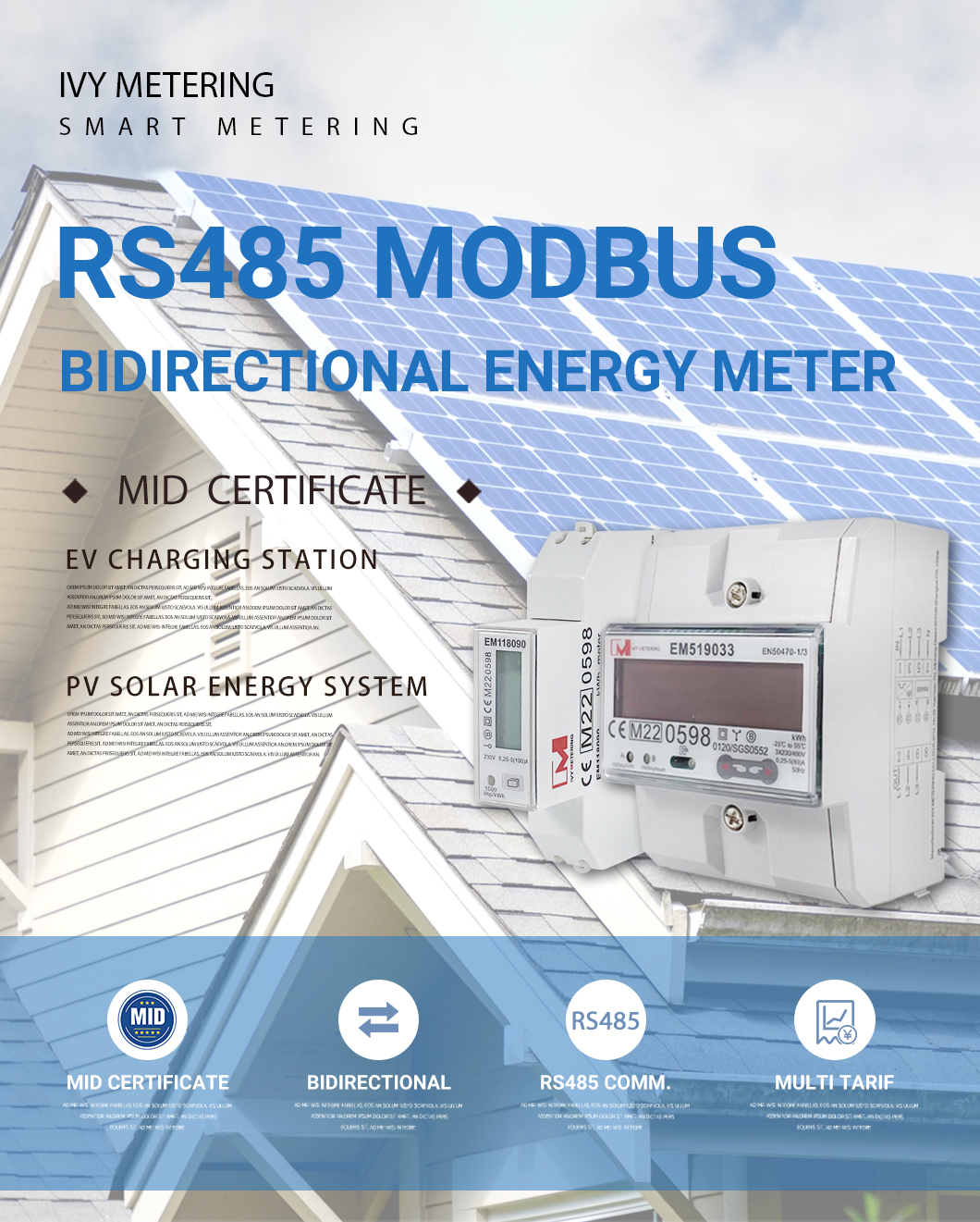 1/3 Phase RS485 Modbus Bidirectional Power Energy Meter For EV PV Solution EM519032/33/24 EM118089/90/91