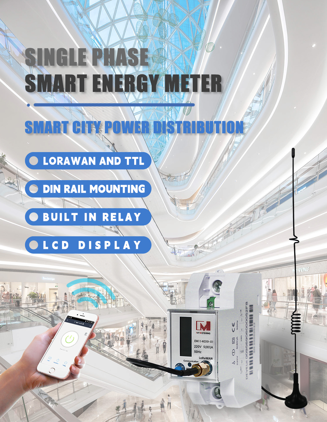EM114039-01 MID Approval LoRa EU 868 Mhz Single Phase Electric Energy Meter LoRaWAN Power Meter