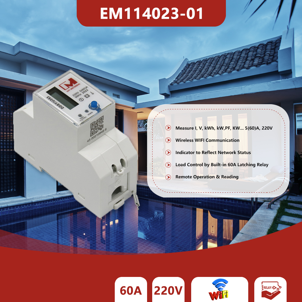 EM114023-01 TUYA DIN Rail WiFi Remote Control Kwh Single Phase Wireless  Smart Energy Power Electricity