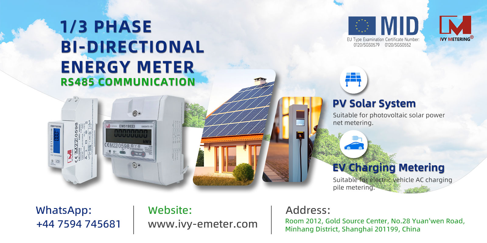 MID certified 1/3 Phase Bidirectional RS485 Energy Meters