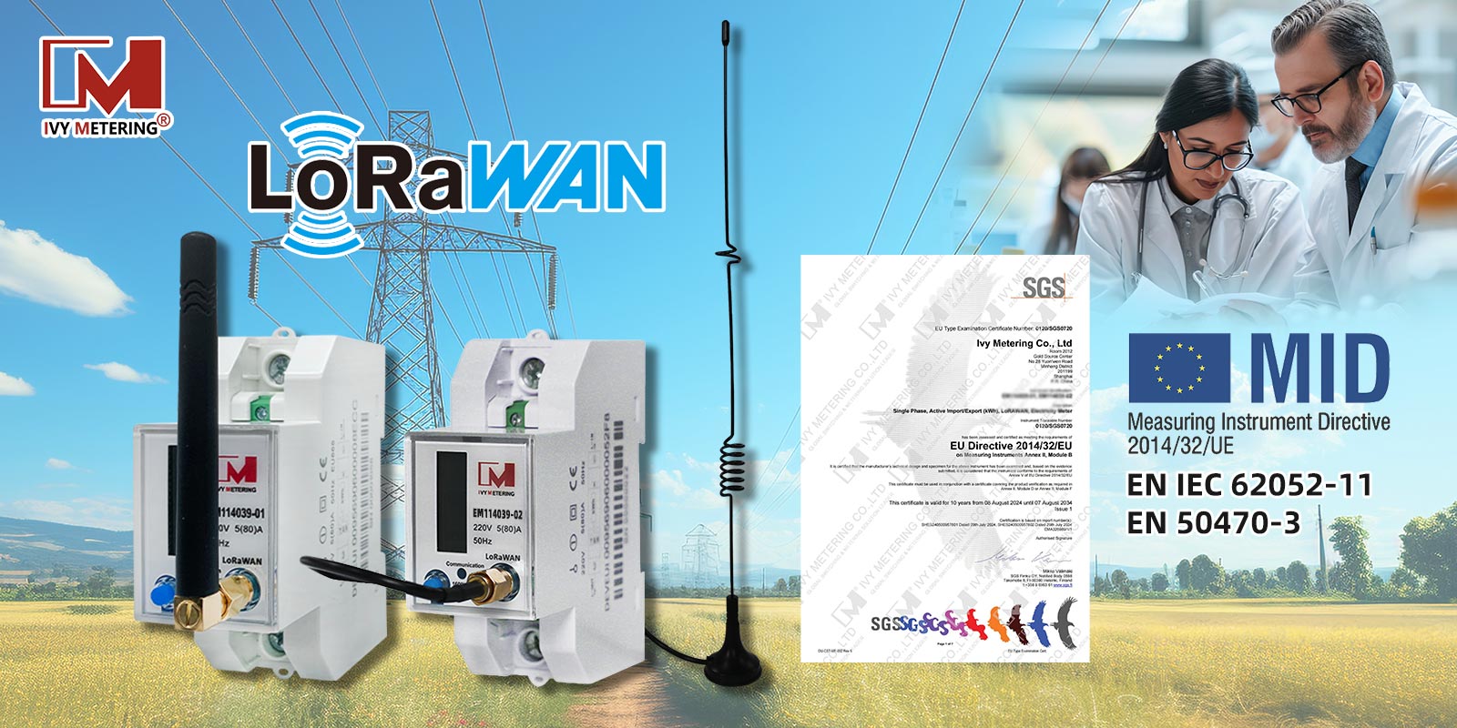 EM114039-02 MID Prepaid single-phase electronic multi-function din rail-mounted smart energy meter with Lorawan