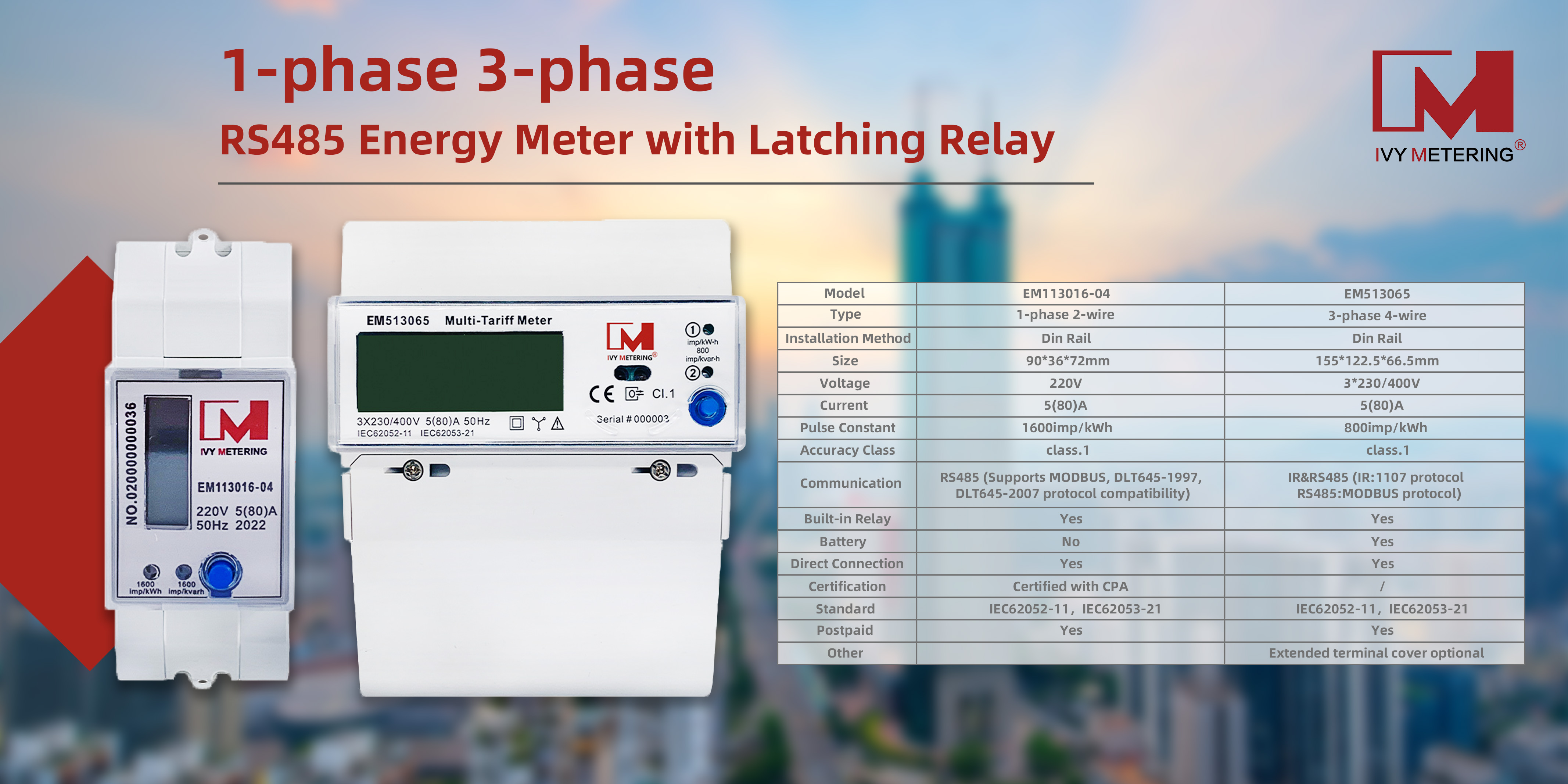 EM113016-04 EM513065 1p 3p RS485 Energy Meter Power Consumption kwh meter