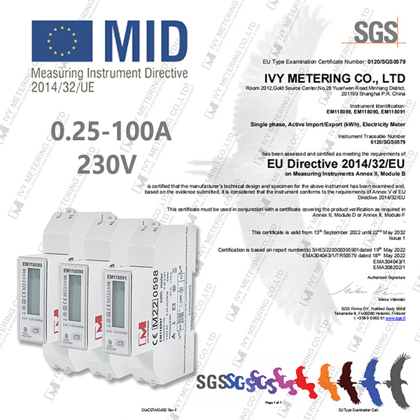 EM118089/90/91 1 Phase RS485 Modbus Bidirectional Energy Meter For EV Charging Station