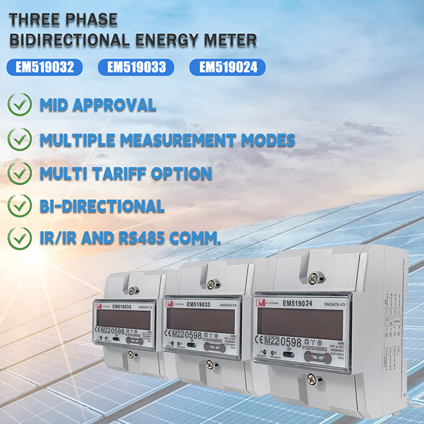 1/3 Phase MID Bidirectional Energy Meter With RS485 Modbus For PV Solar System EM118089/90/91 EM519032/33/24