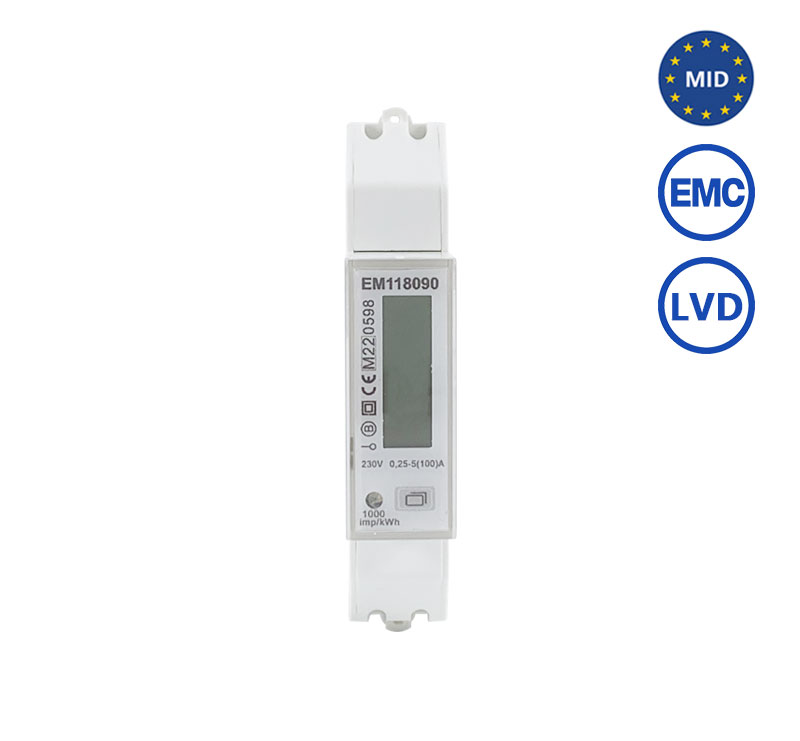EM118090 EMC LVD 230V 5-32A 1 Phase MID Approval RS485 Modbus Energy Meter With Bidirectional Metering