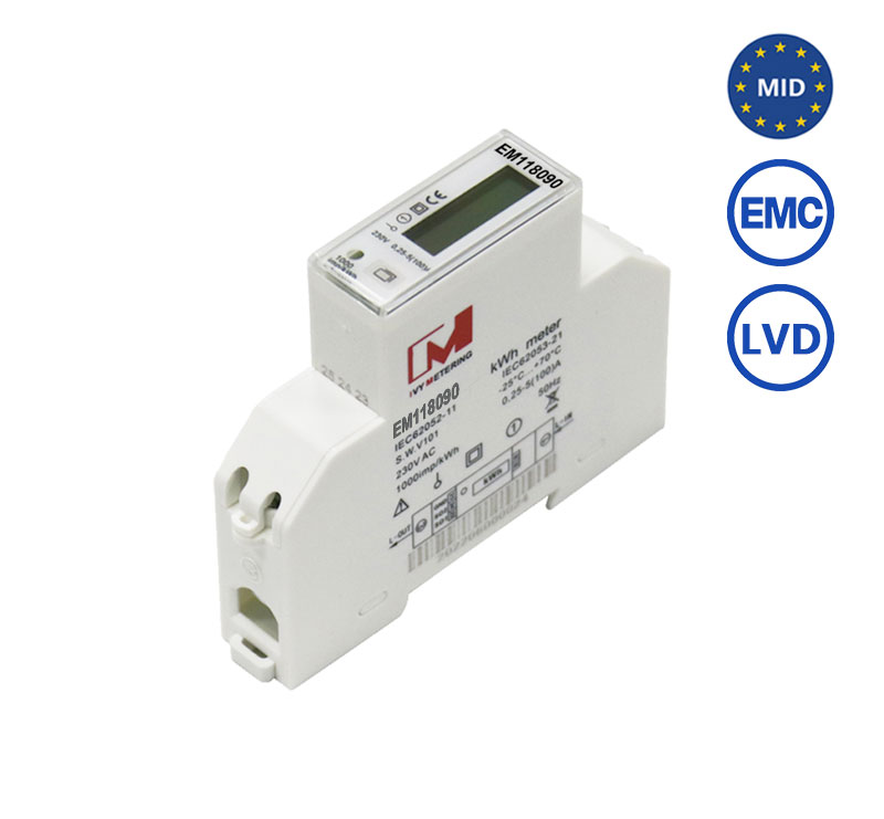 EM118090 EMC LVD 230V 5-32A 1 Phase MID Approval RS485 Modbus Energy Meter With Bidirectional Metering