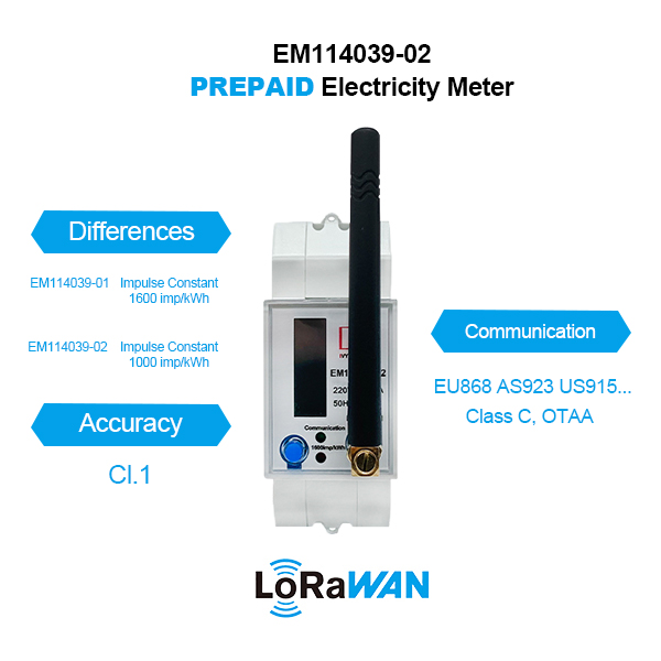 EM114039-02 LoRaWAN Energy Meter LCD Display Smart Energy Meter IoT Din Rail LoRaWAN Energy Meter Smart Single Phase EU868MHz
