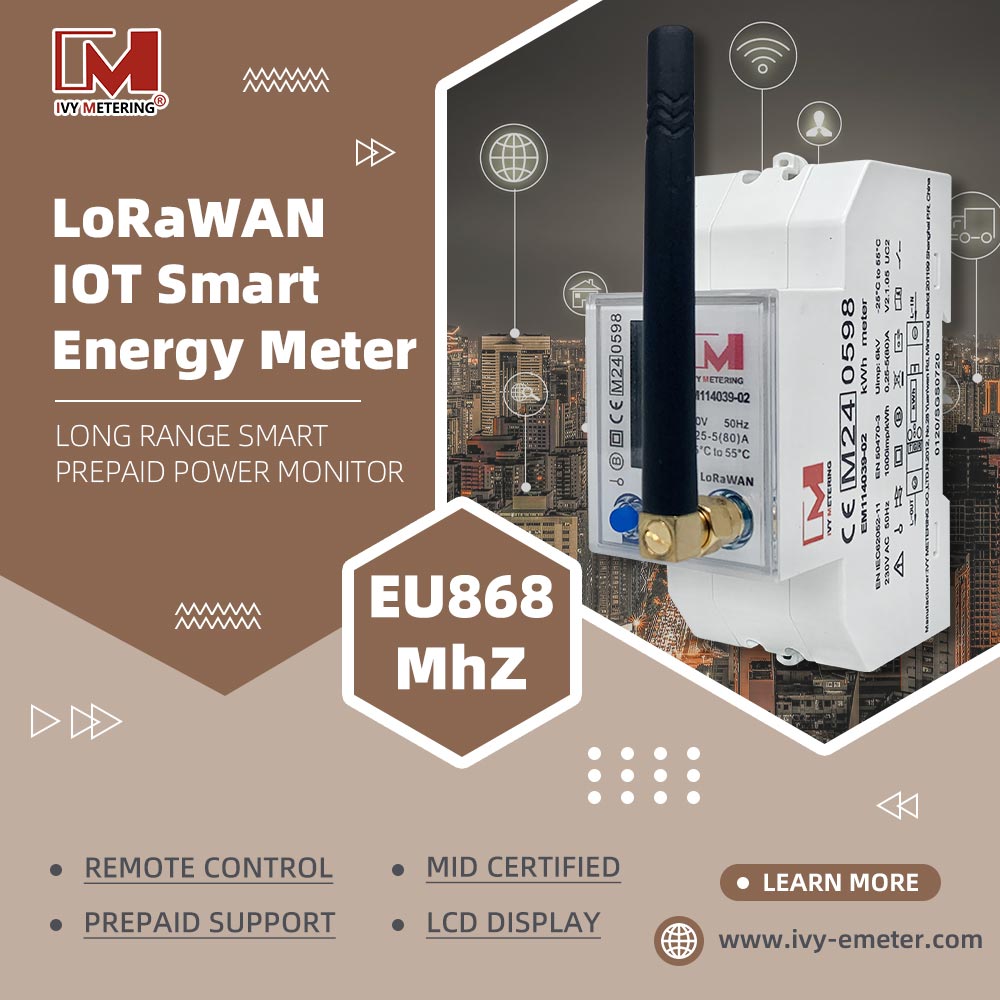 EM114039-02 Single Phase LoRa Smart Energy Meter LoRaWAN EU 868MHz Prepaid Electricity Meters